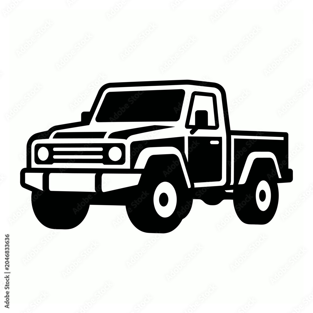 Fototapeta premium Pickup Truck Silhouette Vector Icon Black and White Isolated on White Background for Automotive Branding