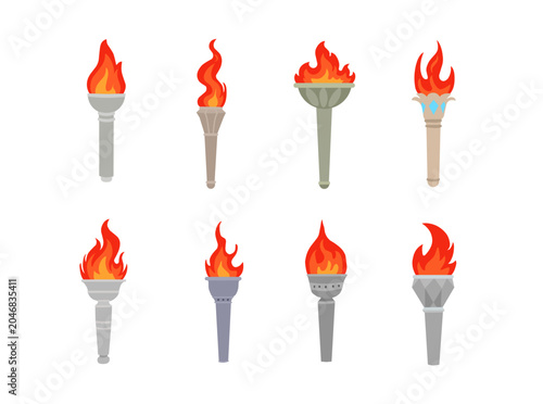 Obraz na plátne A collection of fire torch illustrations featuring various torch designs and fla