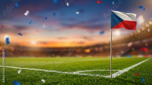 Czech Republic flag on a football stadium corner field
