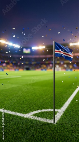 Cape Verde corner flag on professional football pitch at night