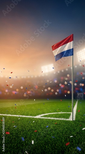 Netherlands flag at football stadium corner