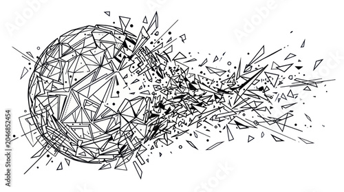 Abstract Geometric Sphere Exploding into Fragments