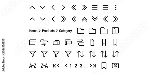 Photos Website Navigation Line Icons Kit with Menus Filters and Arrows