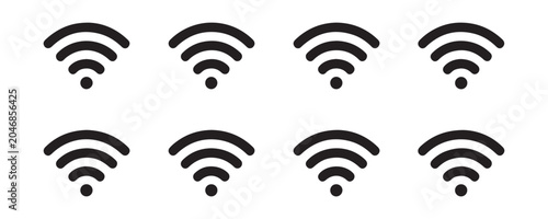 Tableau sur toile Collection of eight uniform wifi signal icons representing various levels of wireless network strength