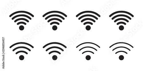 Foto Eight identical black wifi signal icons arranged in two rows on transparent background