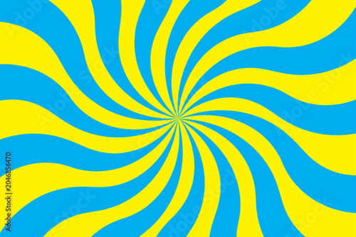 Blue and yellow swirl sunburst background with abstract radial waves