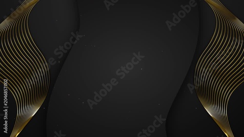 Elegant Dark Layered with Golden Ribbon Waves and Glitter Awards Trailer Titles Cinematic Openers Intro Luxury Background Loop