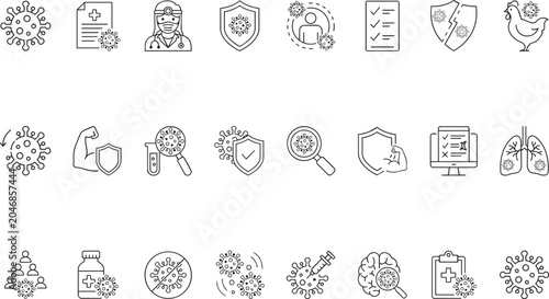 Virus Related Linear Icons Collection, Editable Stroke Vector Illustration