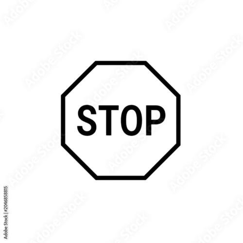 Stop Sign Graphic: A simple, stark graphic of a black and white stop sign with the word STOP in bold capital letters, symbolizing a directive to halt.