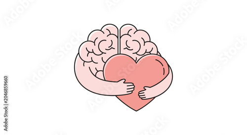 Pink brain illustration with black outline on white background