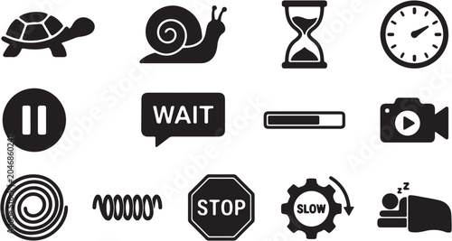 Φωτογραφία Diverse Black and White Icons Representing Concepts of Time, Speed, Control, and Status