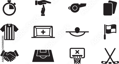 Tableau sur toile Collection of diverse black-and-white sports and game-related icons