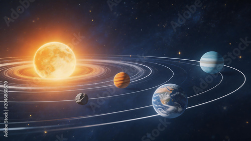 Solar system with planets orbiting sun perfect for scenic backgrounds and natural storytelling