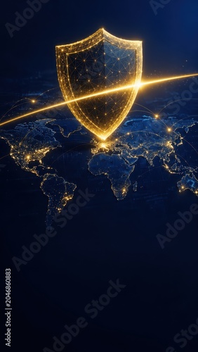 Global Cyber Security Shield Conducting Security Sweep Over Digital World Map