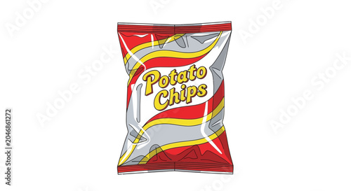 Red and yellow striped chip bag with transparent background