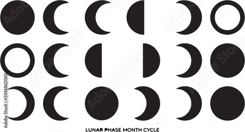 Foto Illustrative sequence of moon phases from new to full and back, showing the lunar cycle