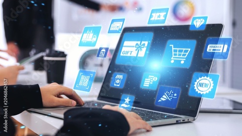 Obraz na plátne Digital gift card icons show e-commerce, payment, and digital gift card redemption