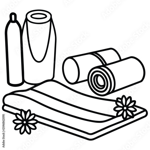 Line Art Illustration of Spa and Wellness Essentials for Relaxation