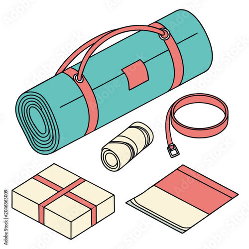 Isometric camping gear and supplies for outdoor adventures