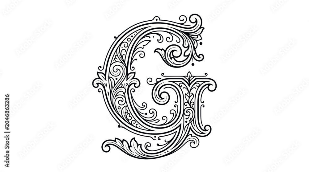 Fototapeta premium Elegant Vintage Letter G Monogram, Ornate Flourish Alphabet Design