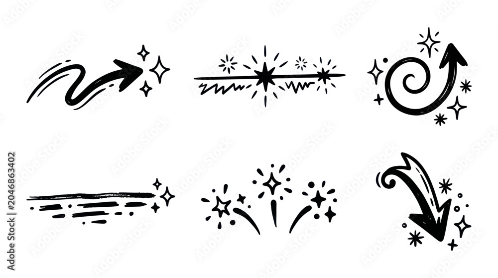 Obraz premium Hand Drawn Arrows and Sparkle Elements - Doodle Collection
