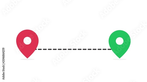 Two Location Pins Connected with Dashed Line Route Animation