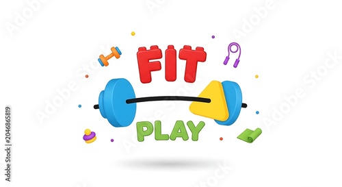 Colorful fitness play equipment with ball and jump rope.