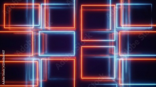 Canvas-taulu Futuristic design element featuring a cluster of glowing neon frame borders with
