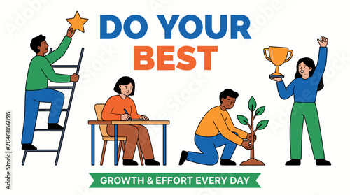 Photography Illustration of people striving for goals, working, studying, and growing