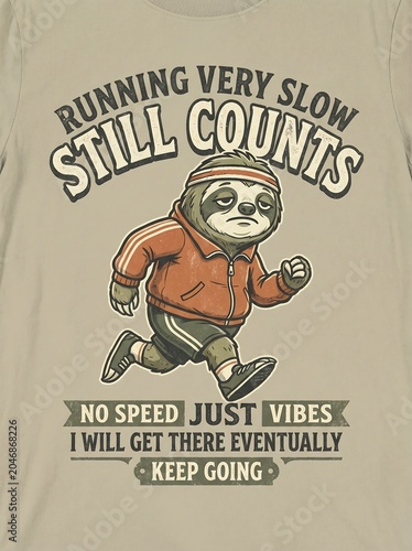 Funny Sloth Running Quote T Shirt Design with Vintage Cartoon Illustration