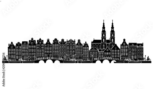Foto Panoramic Amsterdam Netherlands Skyline Silhouette Vector Cityscape Design