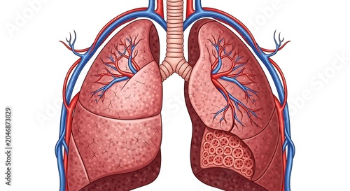 Human lungs anatomy medical illustration with bronchi.