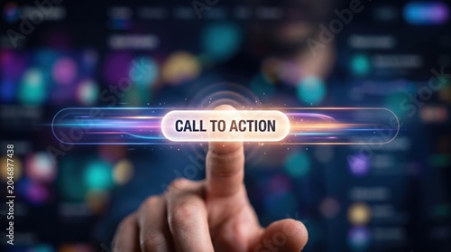 Call to action button, glowing interface, interactive technology, digital marketing