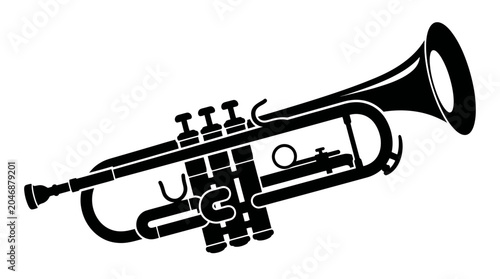 Foto Black Silhouette of a Trumpet with Valves on White Background