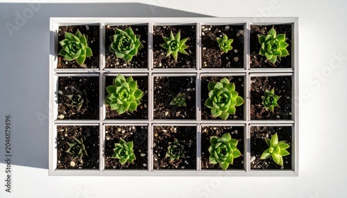 Succulent Garden - A Collection of Miniature Green Plants in Square Pots.