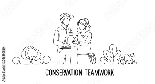 Photos Conservation Teamwork: Man and Woman with Seedling, Nature Elements