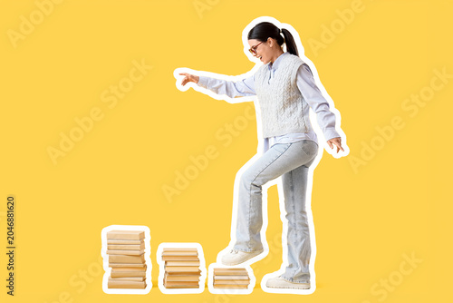 Beautiful woman with stacks...