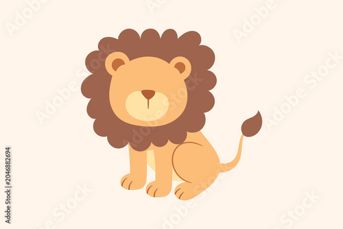 Fotografie Cute friendly cartoon lion cub vector illustration for children