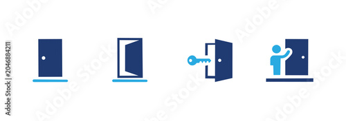 Foto Door icon set, Contains door, open door, key and knock symbols