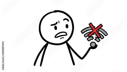 Angry Stick Figure Holding WiFi Signal Icon Frustrated Connection Concept  Hand Drawn Character Holding Signal Icon Annoyed Expression 