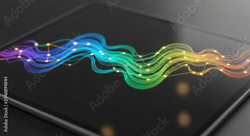 Colorful waveform on tablet screen healthcare policy reform visualizing data flow and digital connectivity inspiring modern technology interface