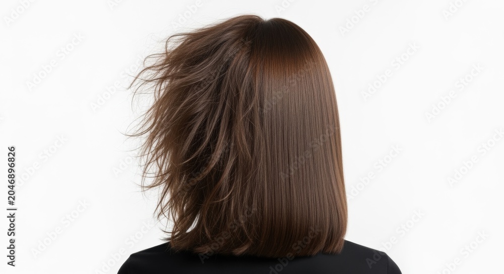 Naklejka premium Split Image Showing Before and After Hair Transformation, From Frizzy to Smooth and Shiny