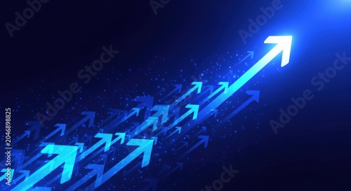 Foto Digital Arrows Ascending Towards Success and Growth in a Blue Futuristic Abstrac
