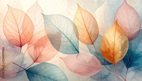 Pastel Watercolor Leaf Pattern.