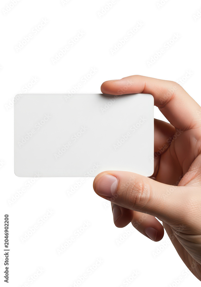 Obraz premium Hand holding blank business card isolated on transparent background