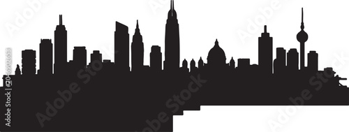 Photos Panoramic urban city skyline silhouette featuring various skyscrapers and archit
