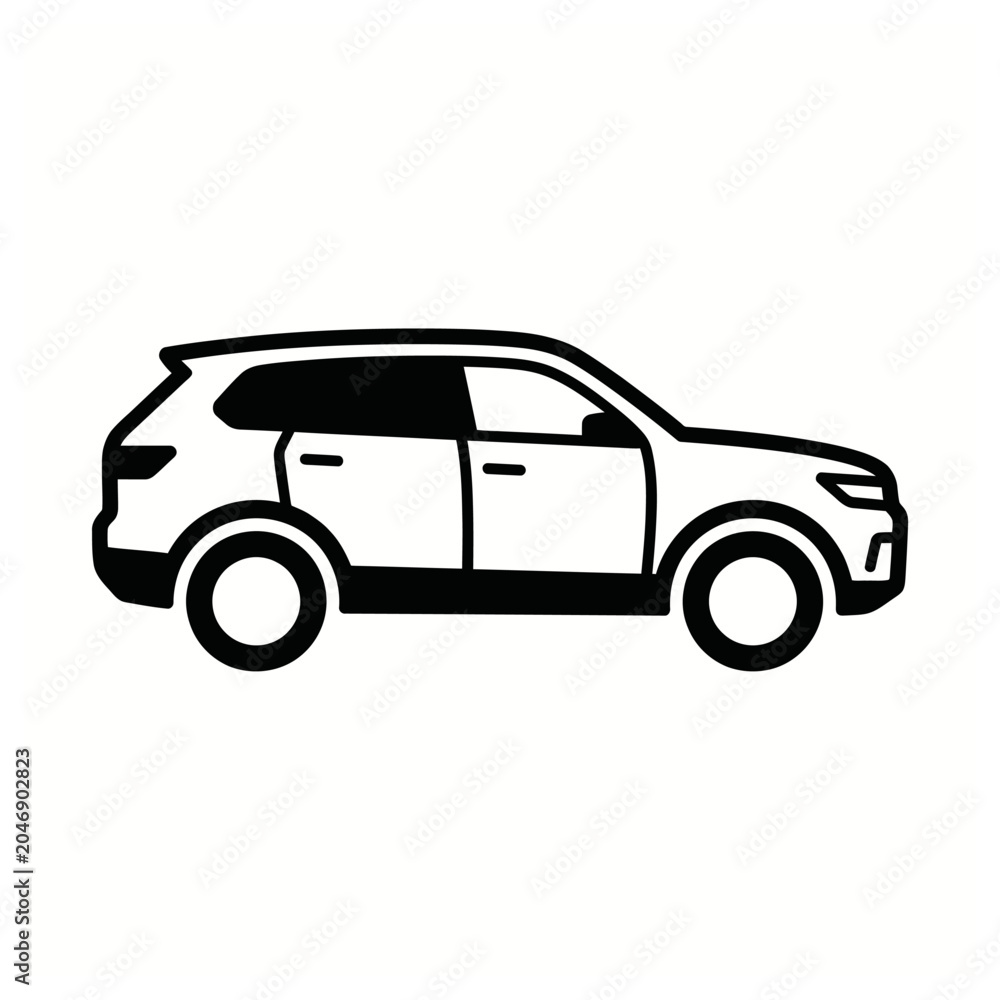 Fototapeta premium SUV Silhouette Vector Icon Black and White Isolated on White Background for Automotive Branding and Transportation Design