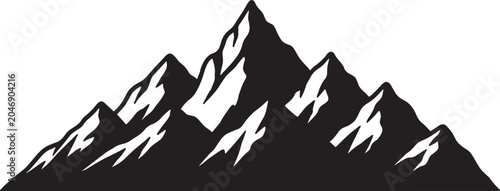 Canvastavla Black silhouette of jagged mountain peaks minimalist outdoor adventure graphic d
