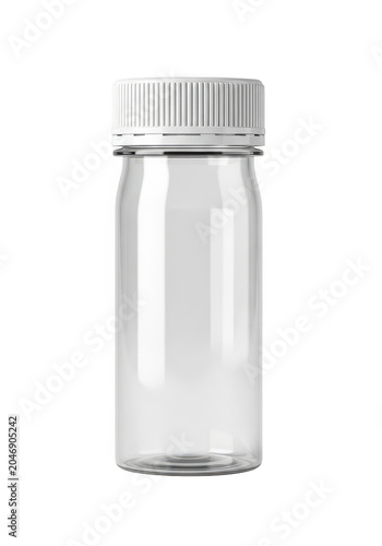 Empty glass bottle with silver cap isolated on transparent background
