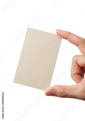 Hand holding blank business card isolated on transparent background